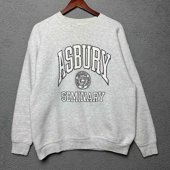 VTG Ashbury Seminary Sweater Adult Large Gray Pullover 90s Crewneck Collegiate - Picture 1 of 10